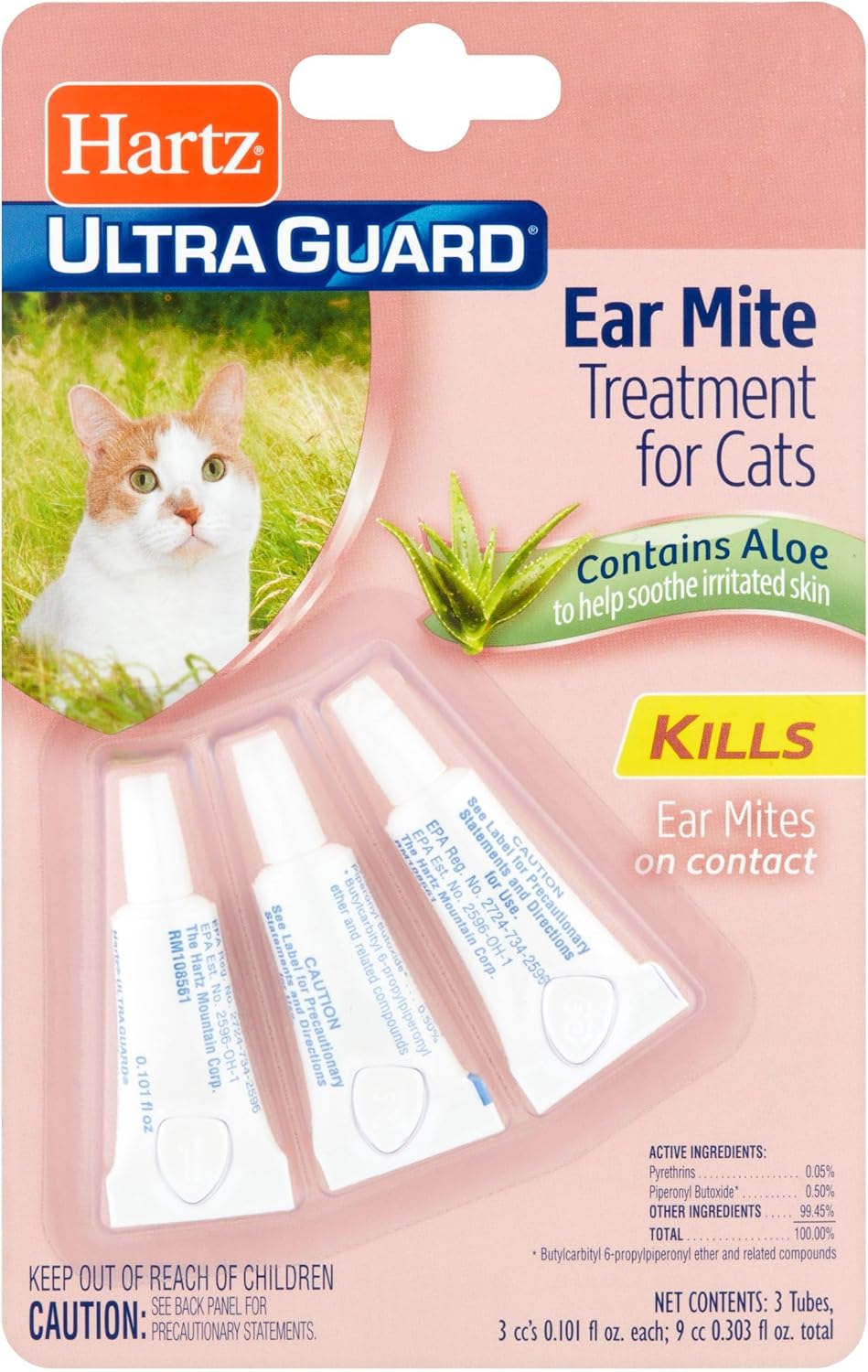 Hartz UltraGuard Ear Mite Treatment for Cats, 3ct