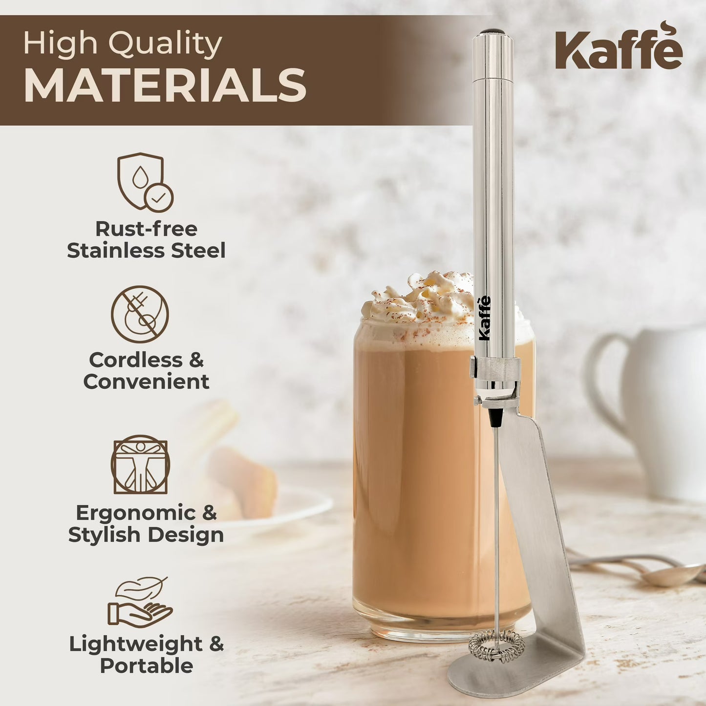 Handheld Milk Frother with Stand – Stainless Steel