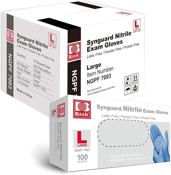 Synguard Blue Nitrile Exam Gloves,100/Box (10/carton)