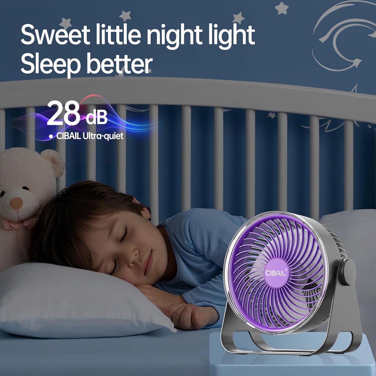 7-Inch Desk Fan, USB Rechargeable with Light