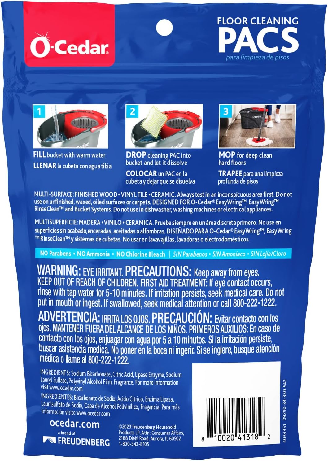 O‑Cedar PACS Hard Floor Cleaner, Crisp Citrus, 10ct