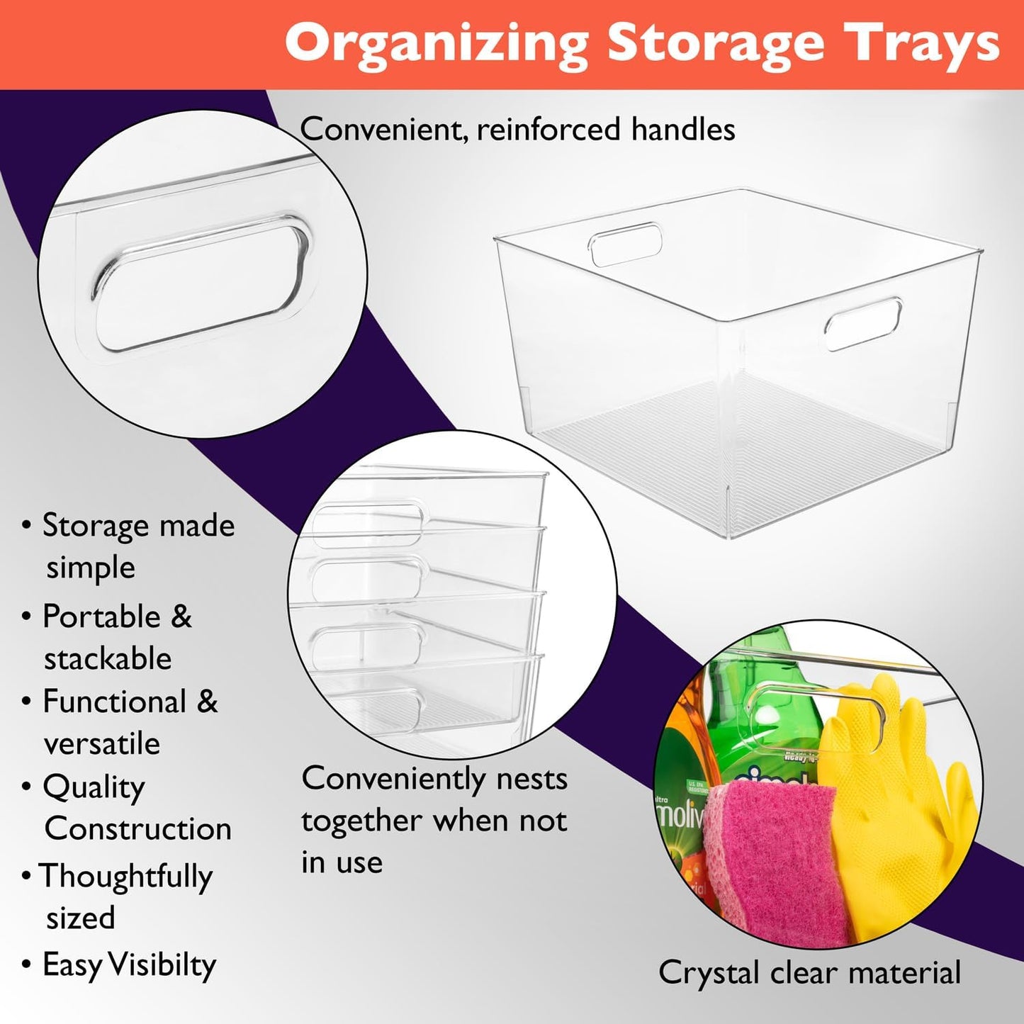 ClearSpace Clear Plastic Storage Bins 12” x 11” x 7”
