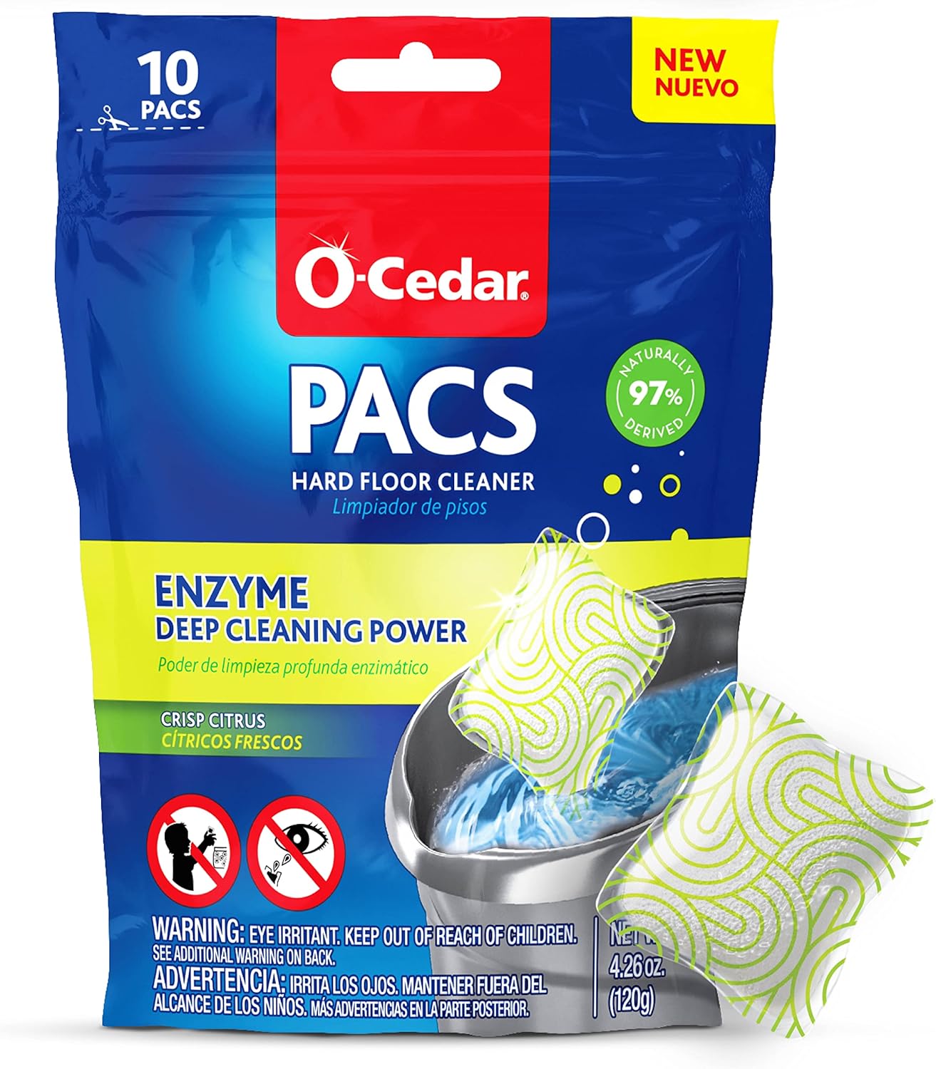 O‑Cedar PACS Hard Floor Cleaner, Crisp Citrus, 10ct