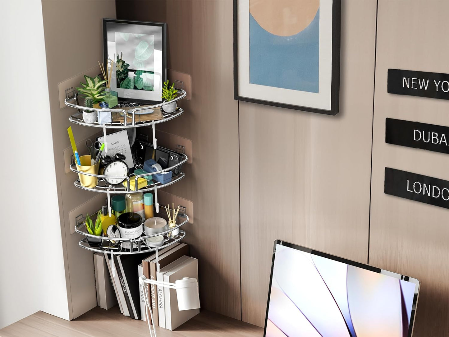 3-Pack Adhesive Corner Shower Caddy Shelf Organizers, Chrome