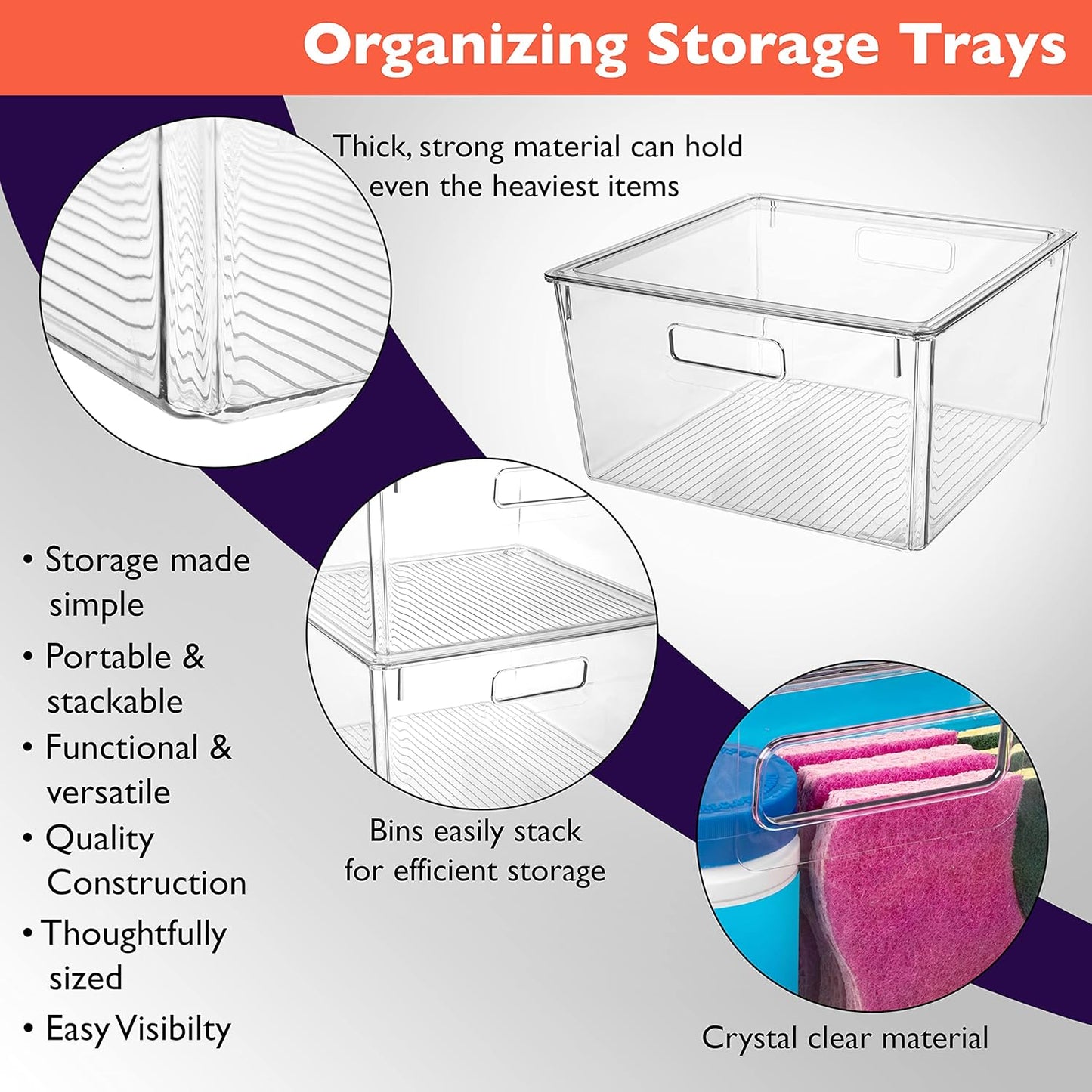 ClearSpace Plastic Storage Bins with Lids, Rectangular, 12.5" x 12.5" x 7"