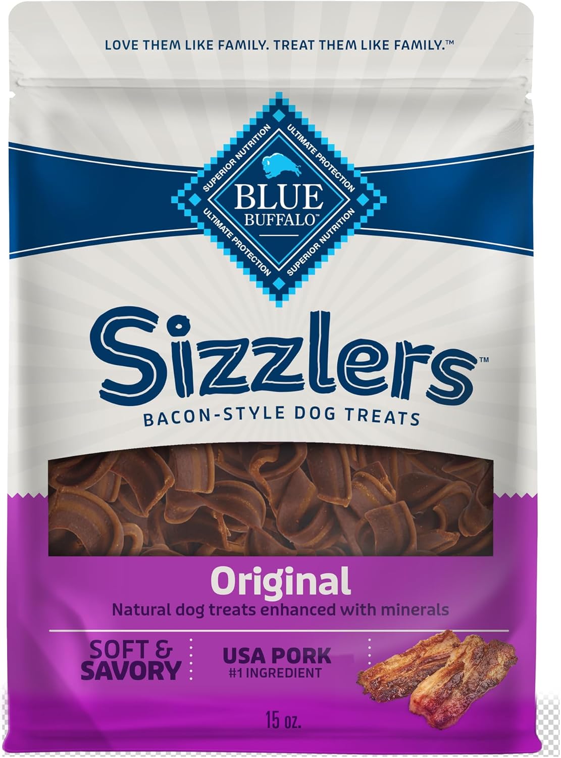 Blue Buffalo Sizzlers Bacon Dog Treats, 15oz