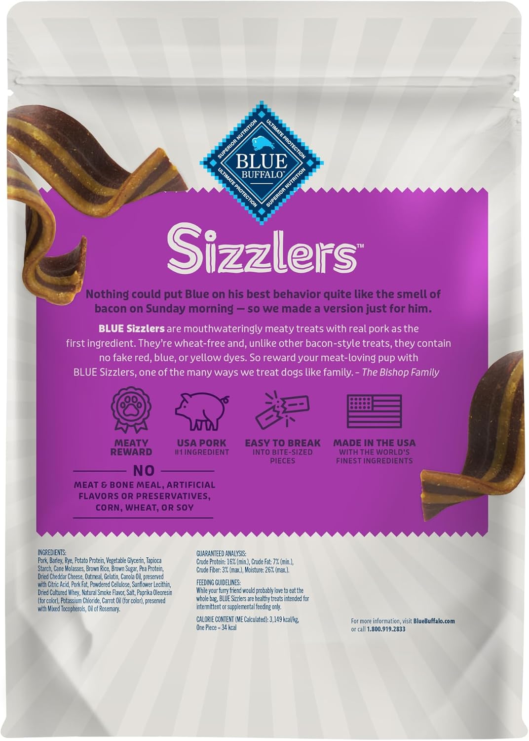 Blue Buffalo Sizzlers Bacon Dog Treats, 15oz