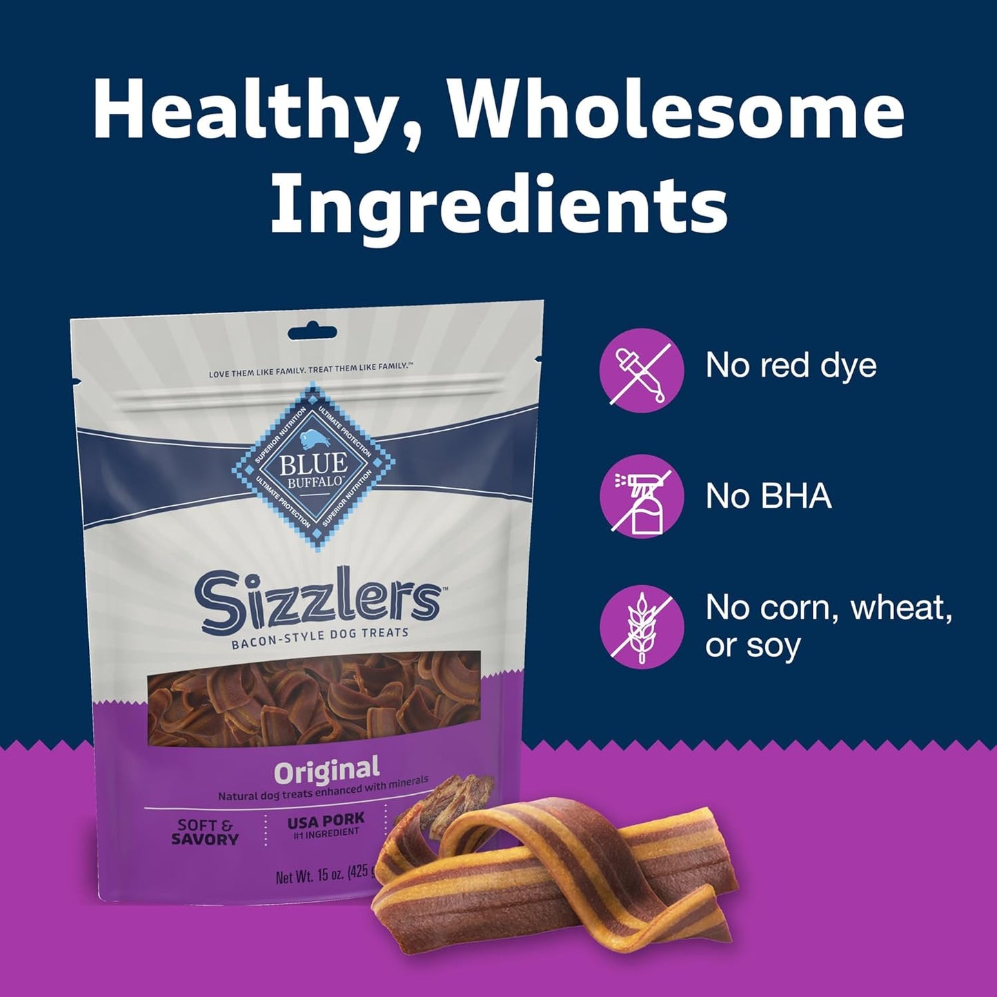 Blue Buffalo Sizzlers Bacon Dog Treats, 15oz