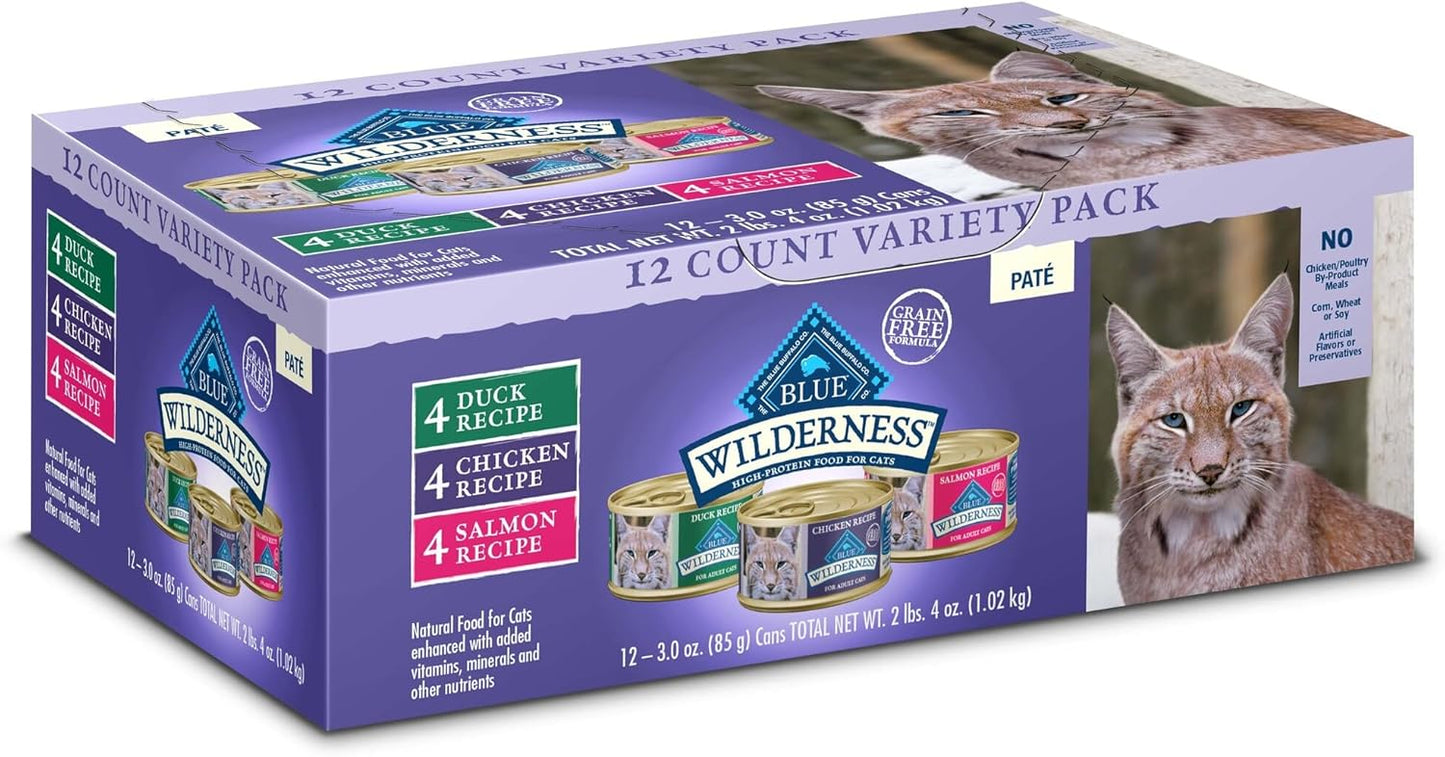 Blue Buffalo Wilderness High Protein Wet Cat Food – Variety Pack,3 oz, 12ct
