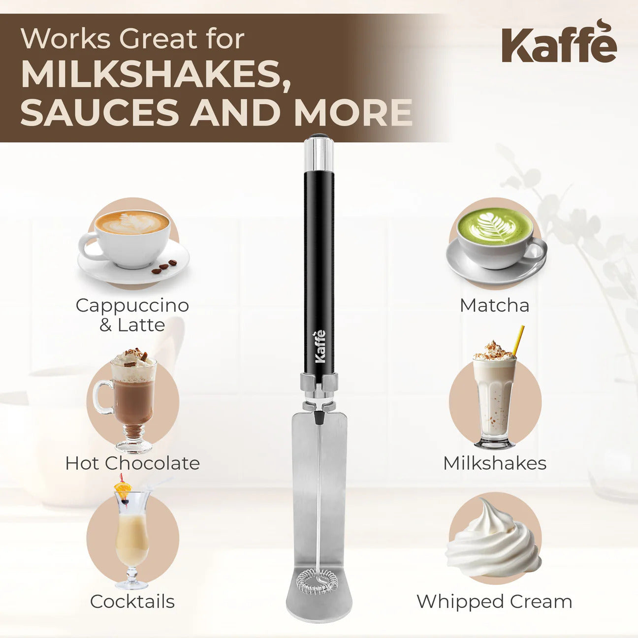 Handheld Milk Frother w/ Stand (Black)