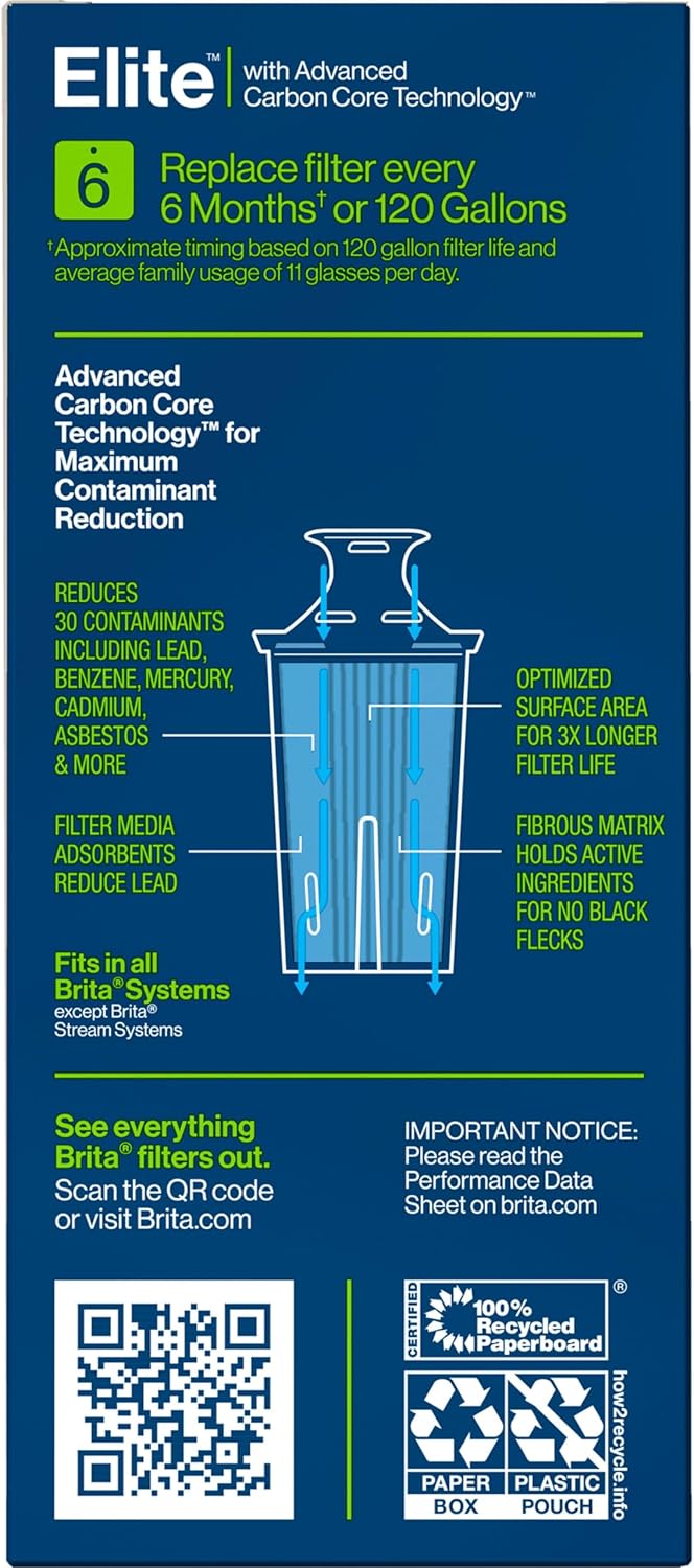 Brita Elite Water Filter Replacement Cartridge for Water Pitcher and Dispensers, BPA Free, 1/ct