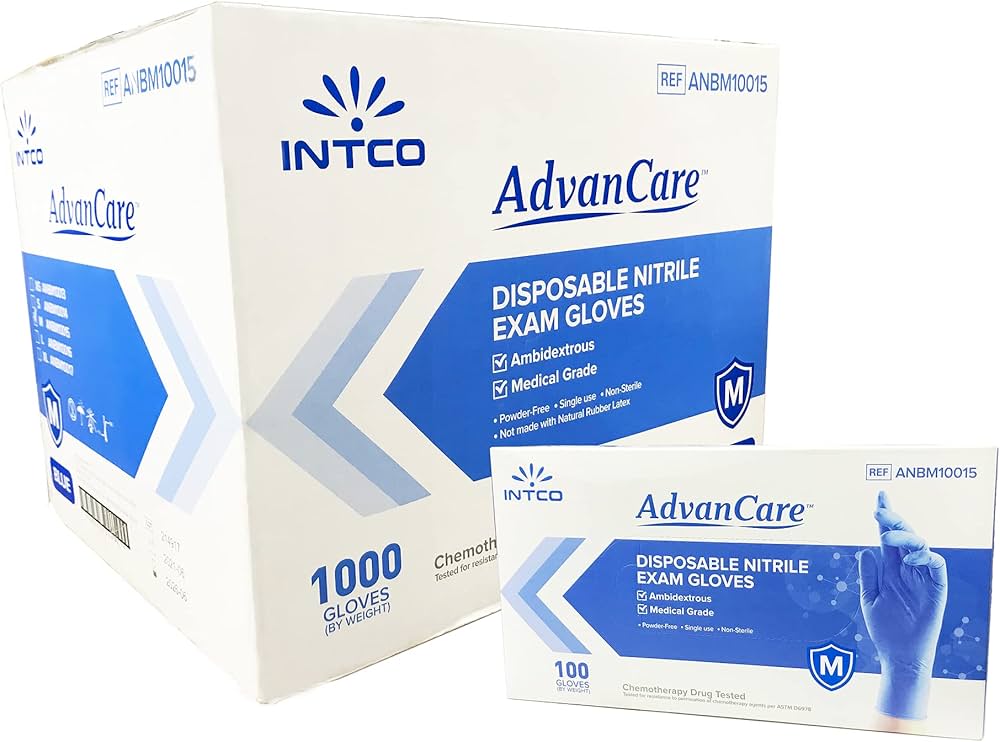 AdvanCare Blue Nitrile Exam 4Mil Gloves,100/Box,10/Carton