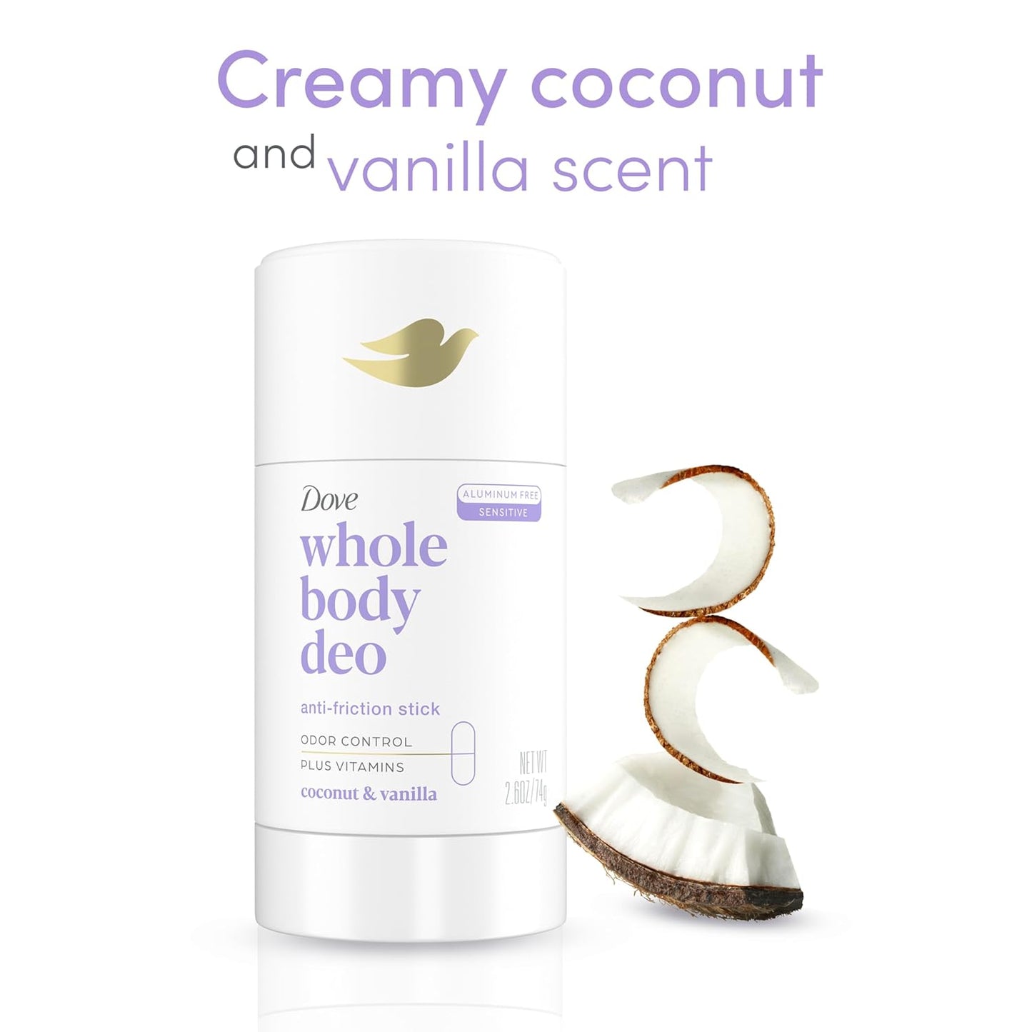 Dove Whole Body Deodorant, Coconut & Vanilla, 2.6oz