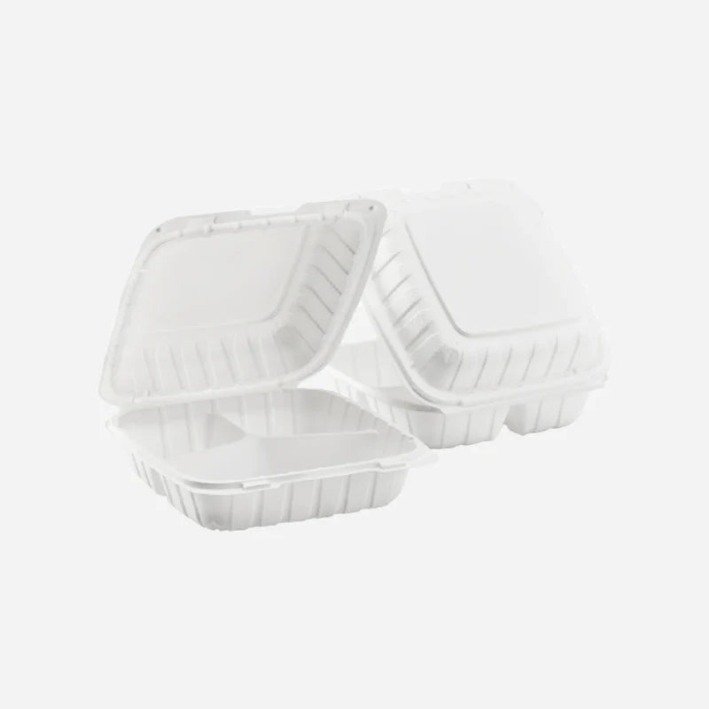 White 8x8" MFPP 3-Compartment with Hinged Lid - 150ct