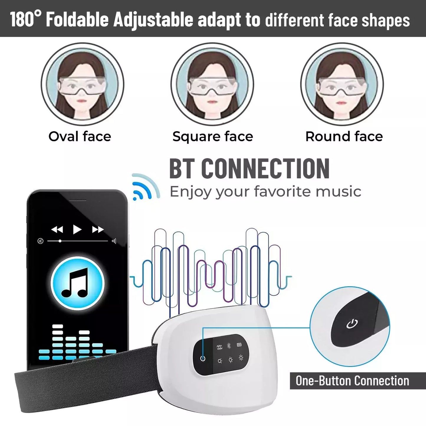 Eye Massager Heat and Vibration Compression Bluetooth Music