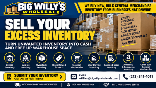 Big Willy’s Wholesale buying new canceled-order inventory, excess merchandise, overstock and other bulk general merchandise from businesses nationwide.