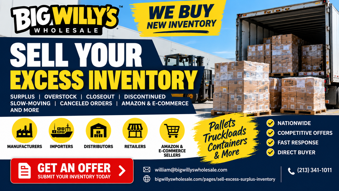 Big Willy’s Wholesale closeout inventory buyers purchasing new surplus, overstock, discontinued and bulk general merchandise from sellers nationwide.