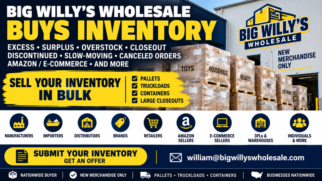 Big Willy’s Wholesale bulk inventory buyers purchasing new excess, surplus, overstock, closeout and general merchandise from sellers nationwide.