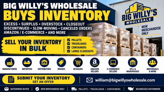 Big Willy’s Wholesale bulk inventory buyers purchasing new excess, surplus, overstock, closeout and general merchandise from sellers nationwide.