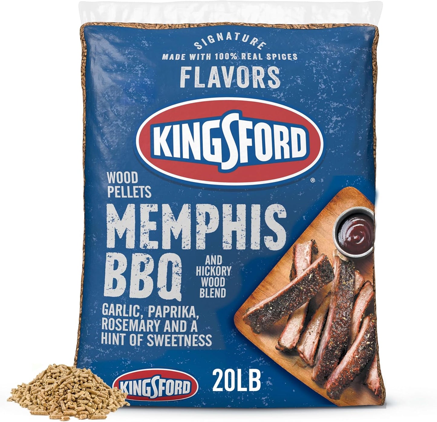 Kingsford Signature Flavors Hardwood Pellets, Memphis BBQ & Hickory Blend, 20 lb