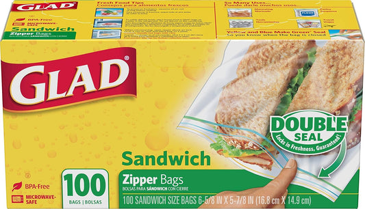 Glad Zipper Food Storage Sandwich Bags, 100ct