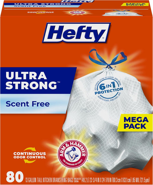 Hefty Ultra Strong 13 Gal Tall Kitchen Trash Bags, 80ct