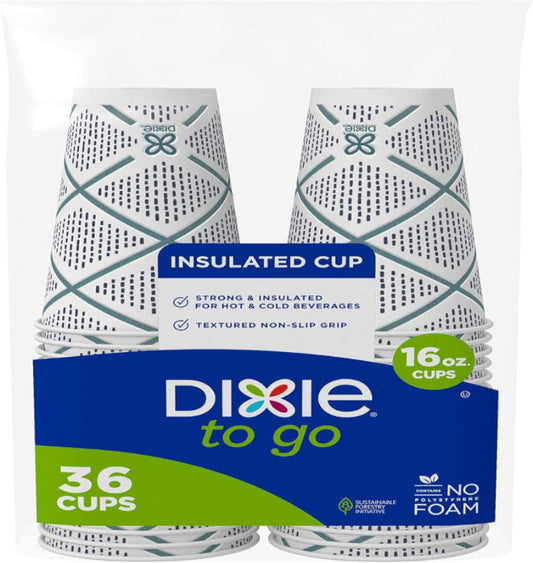 Dixie To Go Insulated Paper Cups, 16 oz, 36ct