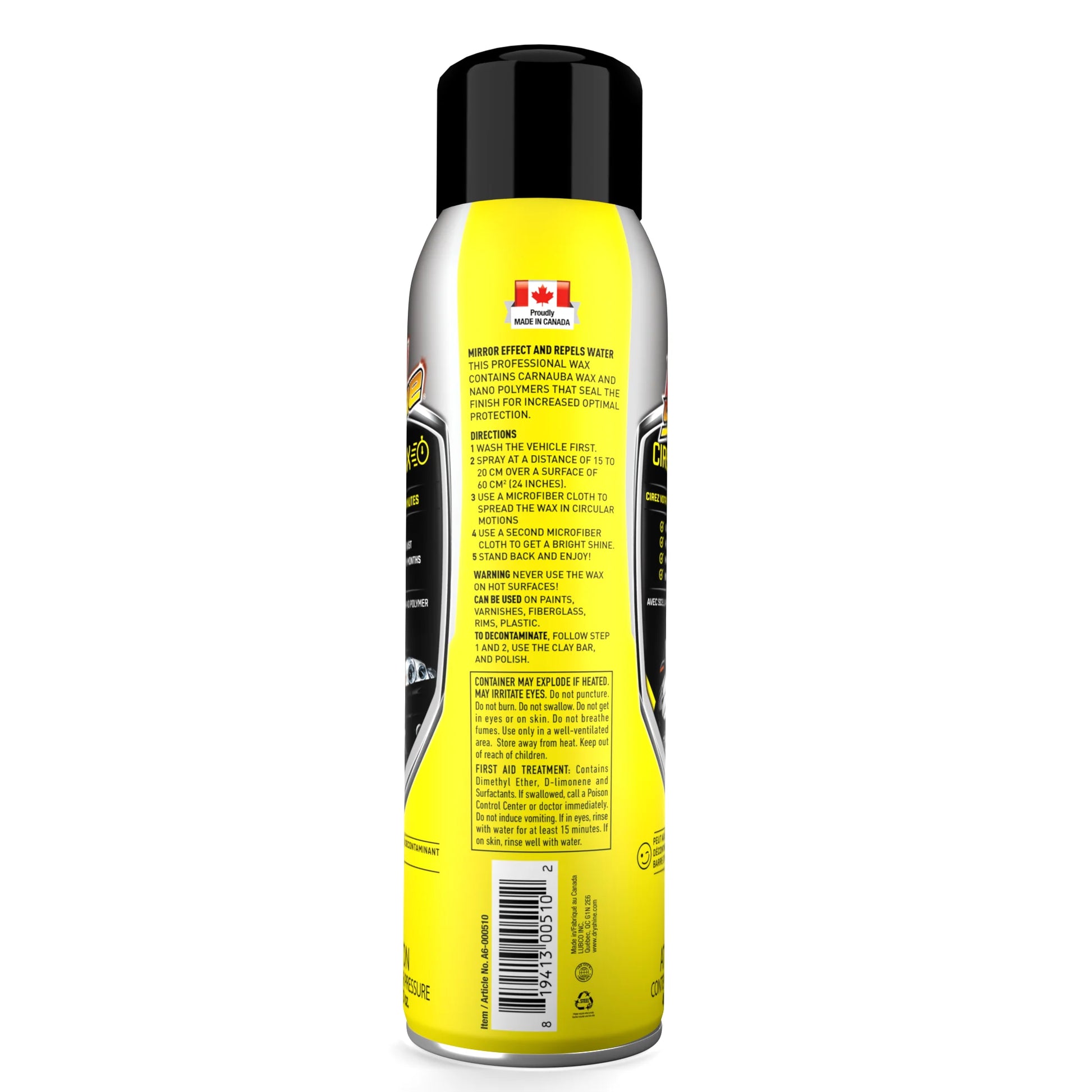 Yellow spray can with black cap on a white background