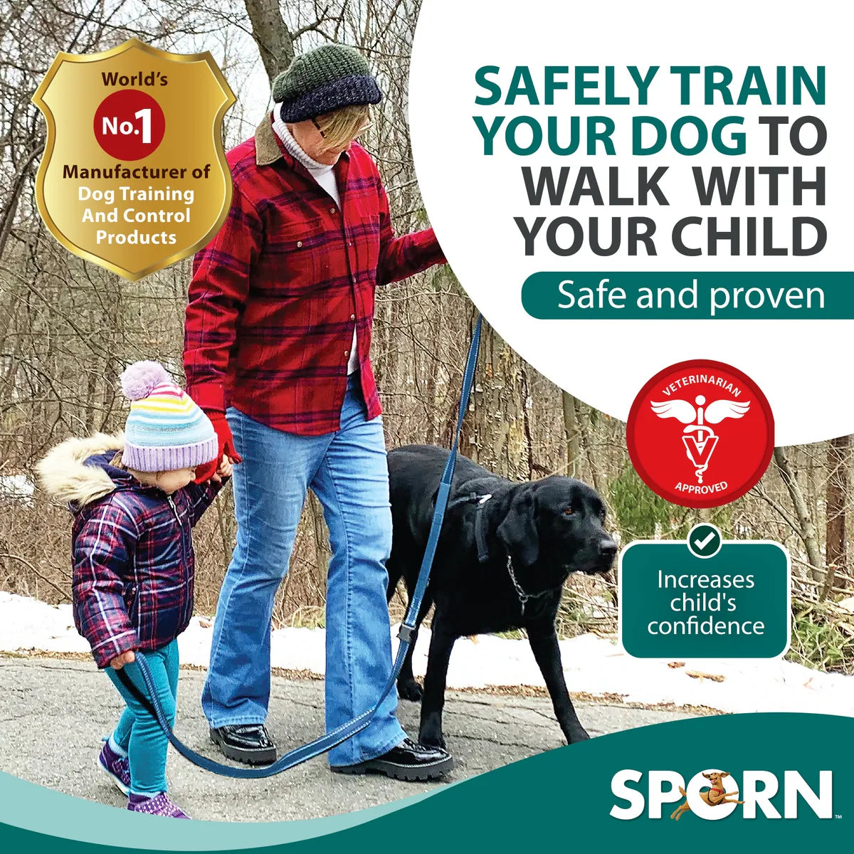 Sporn Child Co-Walk Double Handle Shock Absorbing Dog Leash, Blue