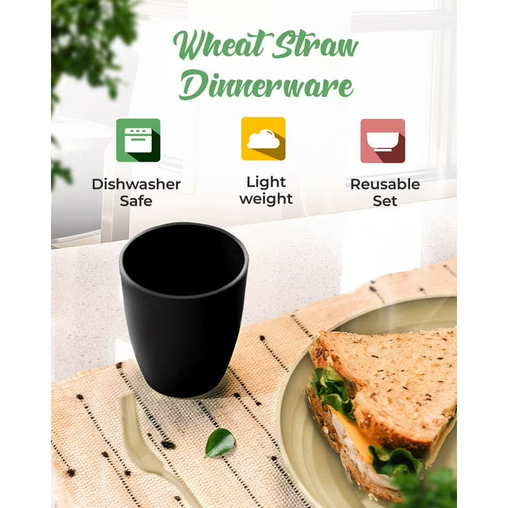 Wheat Straw Dinnerware Set for 4 – Plates, Bowls, Cups & Reusable Cutlery