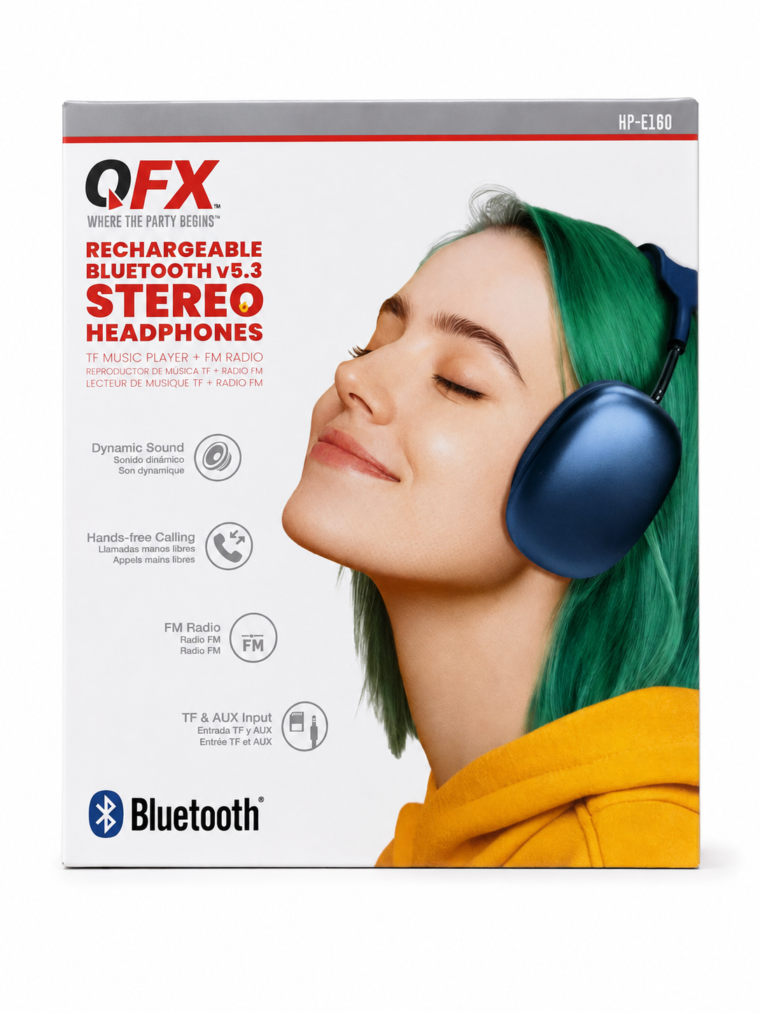 QFX HP-E160 Rechargeable Bluetooth 5.3 Stereo Headphones