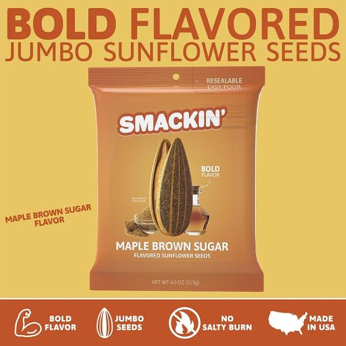 SMACKIN' - Jumbo Roasted Sunflower Seeds,Maple Brown Sugar - 4oz