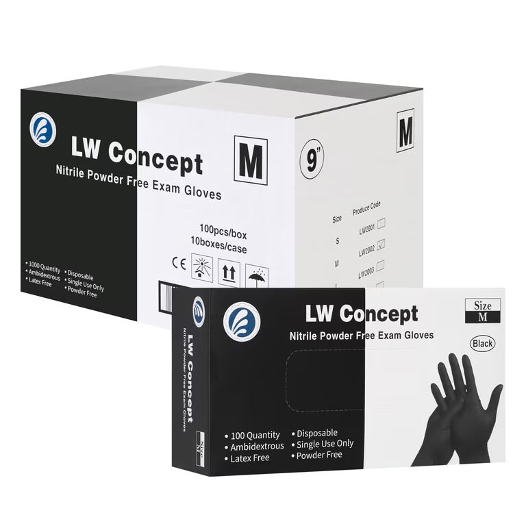 LW Black 5Mil Nitrile Exam Gloves,100/Box (10/carton) - 1,000 GLOVES