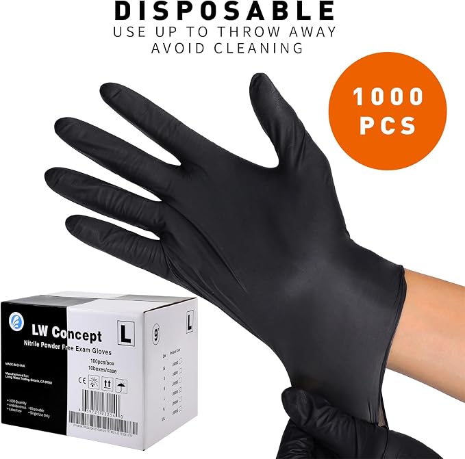 LW Black 5Mil Nitrile Exam Gloves,100/Box (10/carton) - 1,000 GLOVES