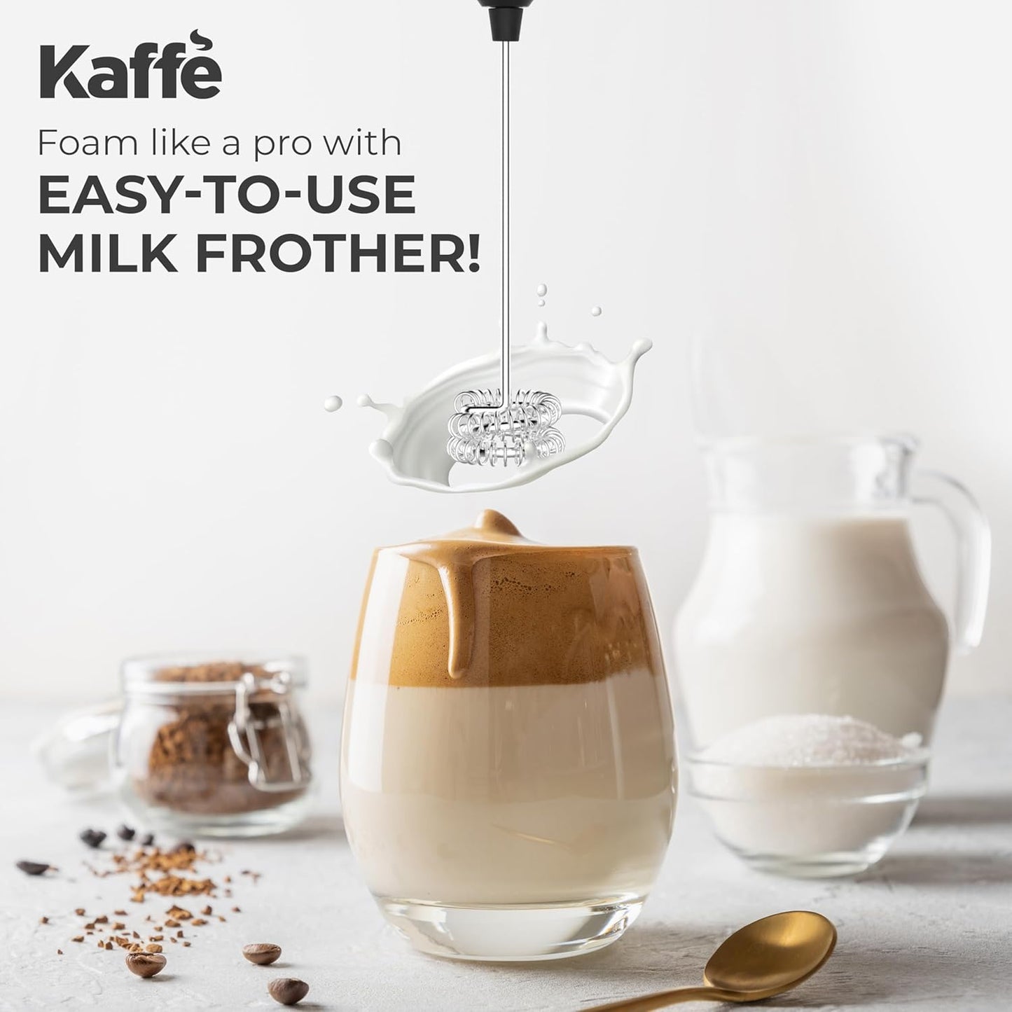 Milk Frother Whisk,Electric Foamer - Stainless Steel