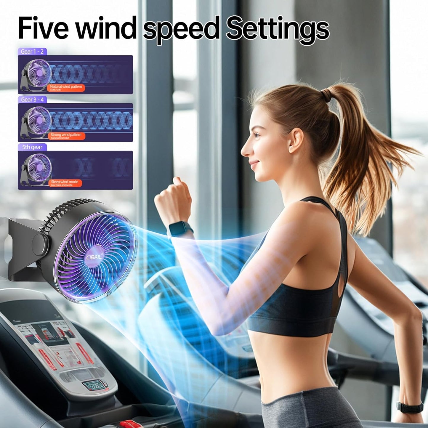 7-Inch Desk Fan, USB Rechargeable with Light