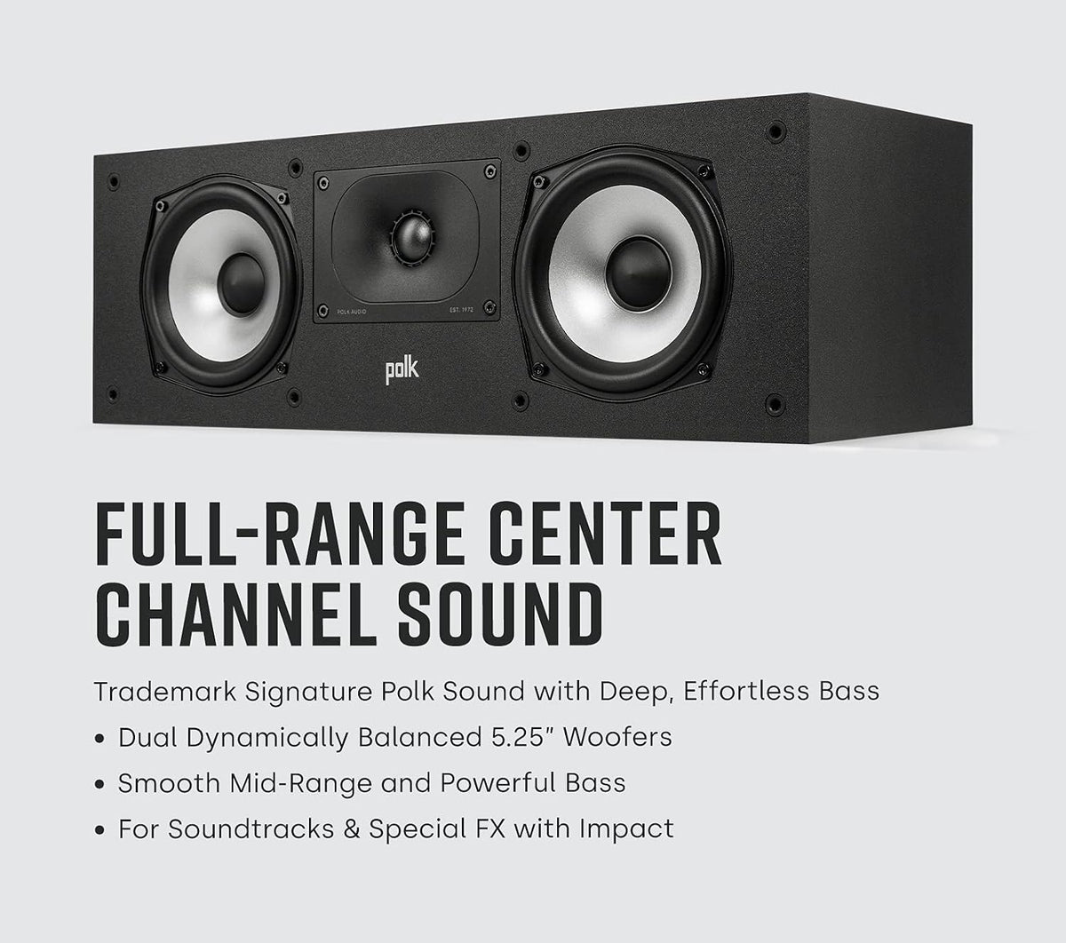 Polk Audio Monitor XT30 Compact Center Channel Speaker, Midnight Black