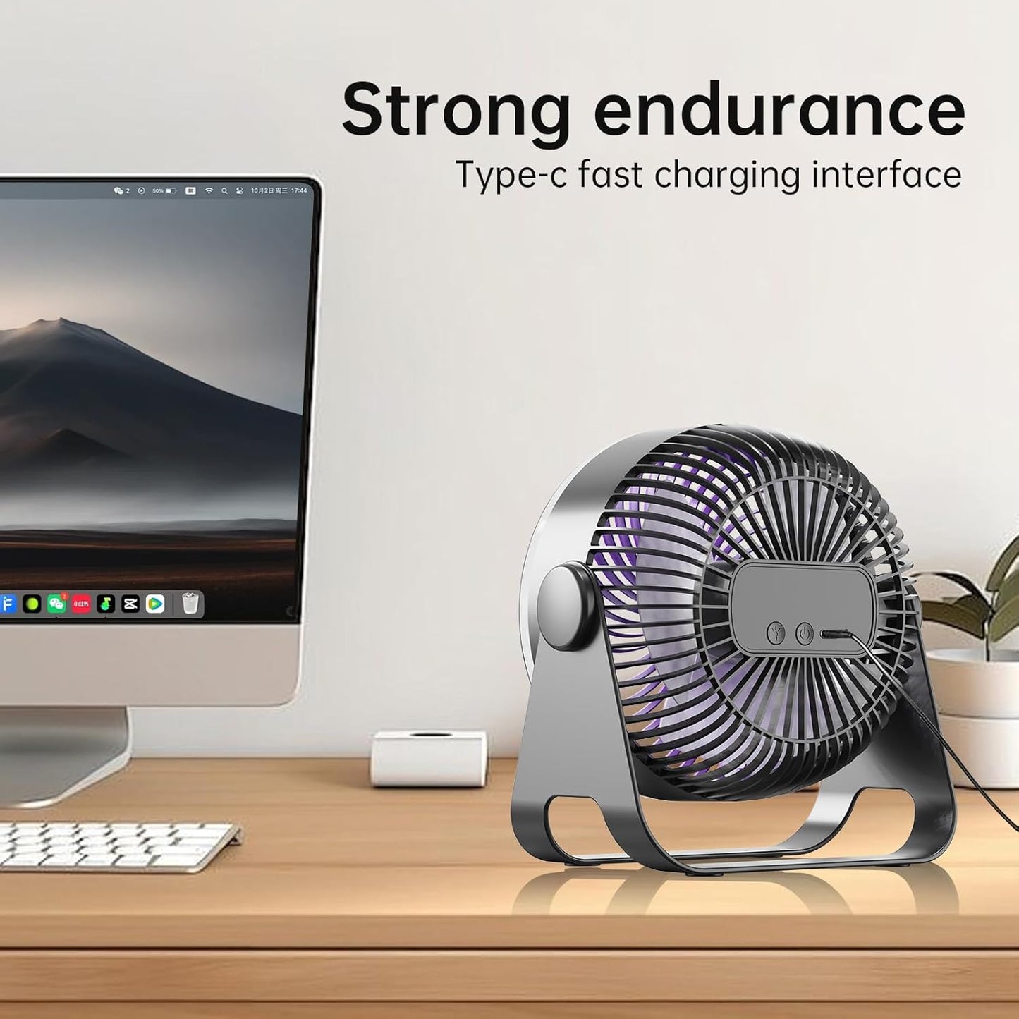 7-Inch Desk Fan, USB Rechargeable with Light