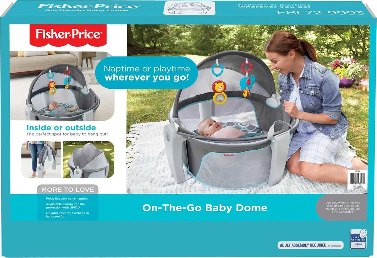Fisher-Price On-The-Go Baby Dome Portable Play Space & Bassinet, Grey Bubbles