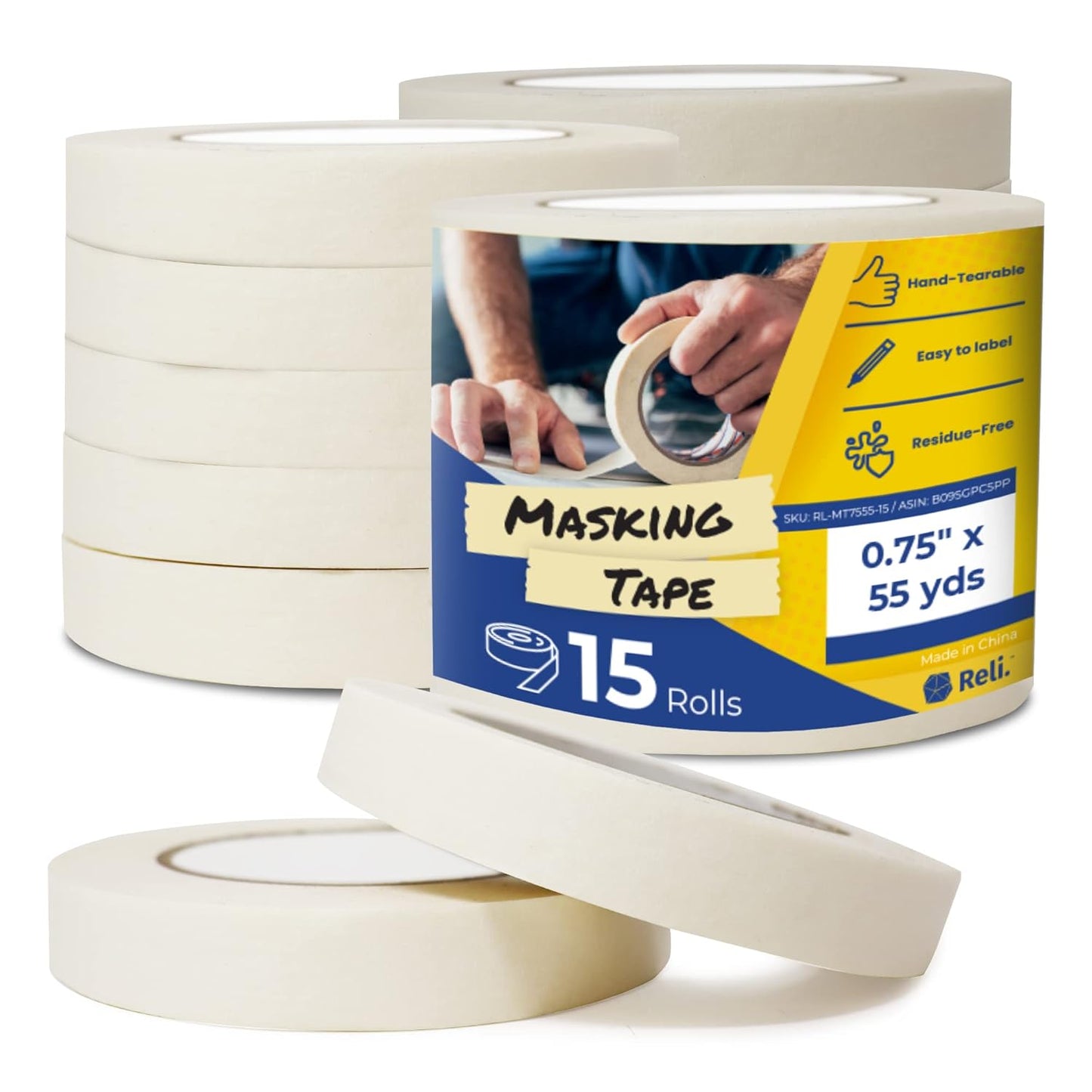 White Masking Tape 0.75" x 55yd - 15ct