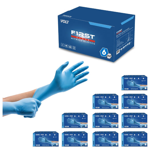 First Glove Blue Nitrile 6Mil,Exam Gloves ,100/Box