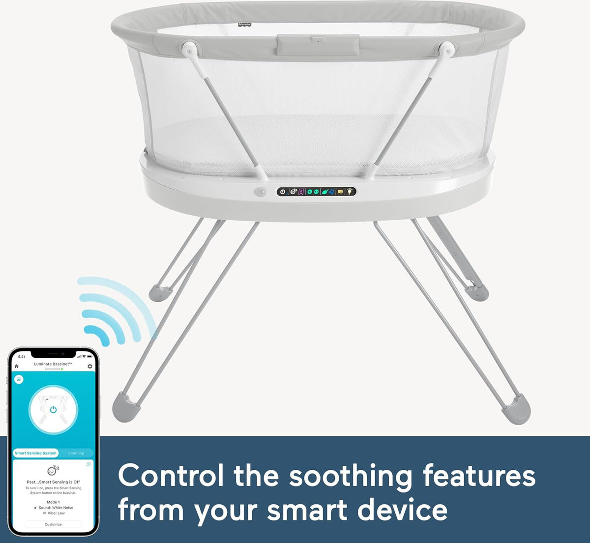 Fisher-Price Luminate Smart Bedside Sleeper Baby Bassinet with Sound Detection