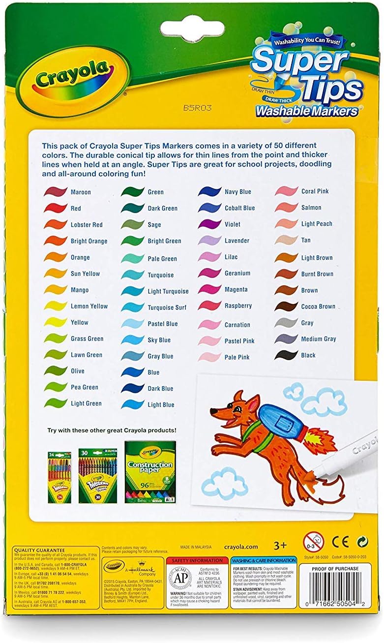 Crayola Super Tips Markers, Washable Markers, Gift, 50 Count