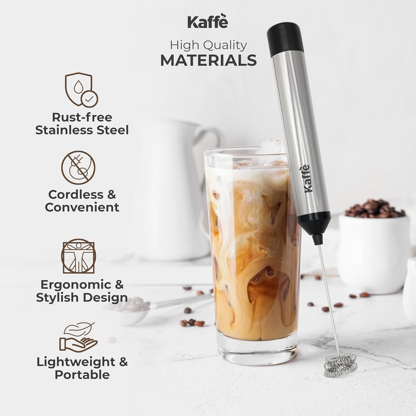Milk Frother Whisk,Electric Foamer - Stainless Steel