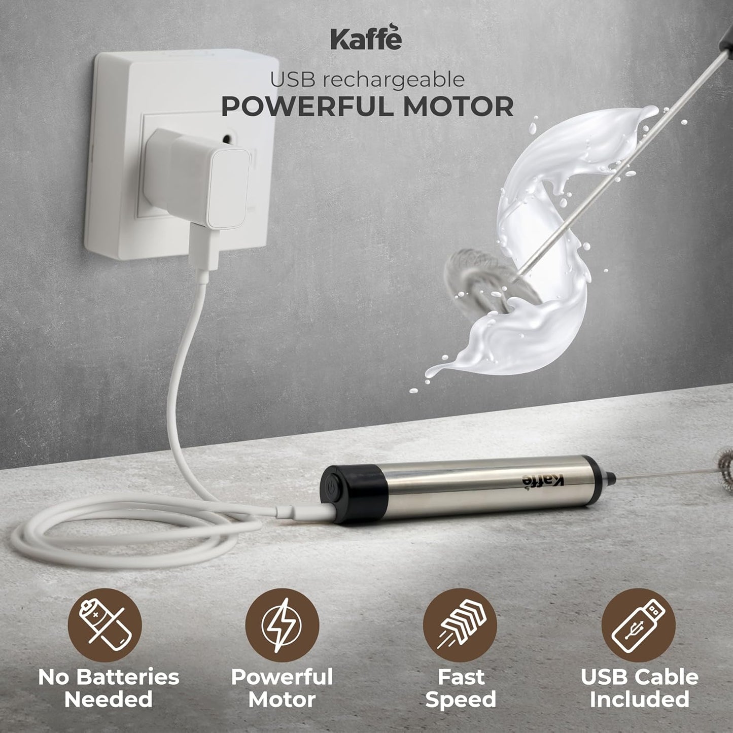 Milk Frother Whisk,Electric Foamer - Stainless Steel