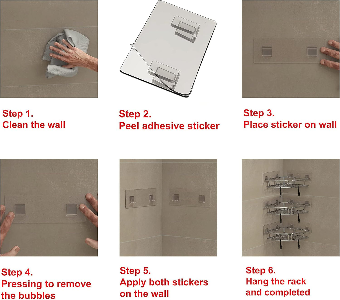 3-Pack Adhesive Corner Shower Caddy Shelf Organizers, Chrome