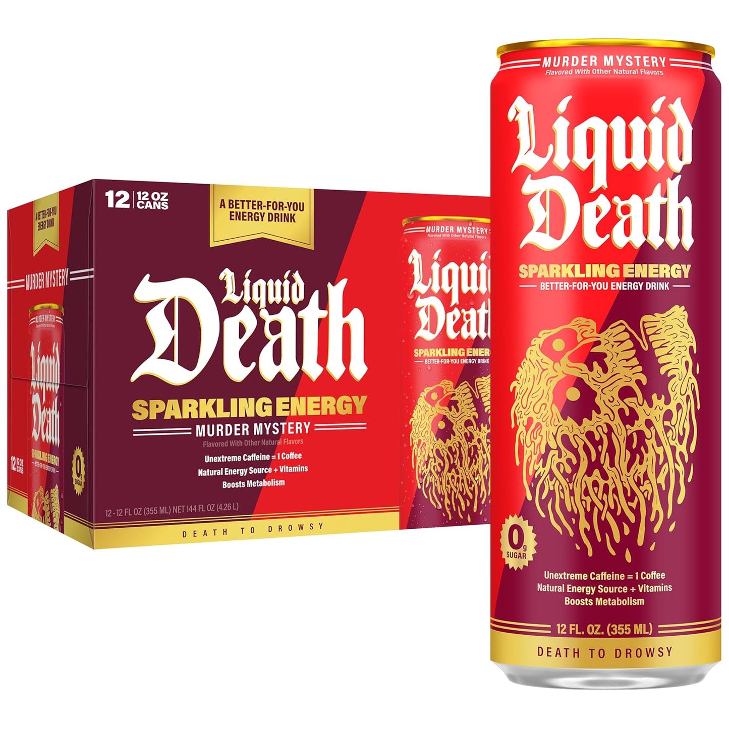 Liquid Death Sparkling Energy Variety Pack, Zero Sugar Energy Drink,12oz (PACK OF 12)