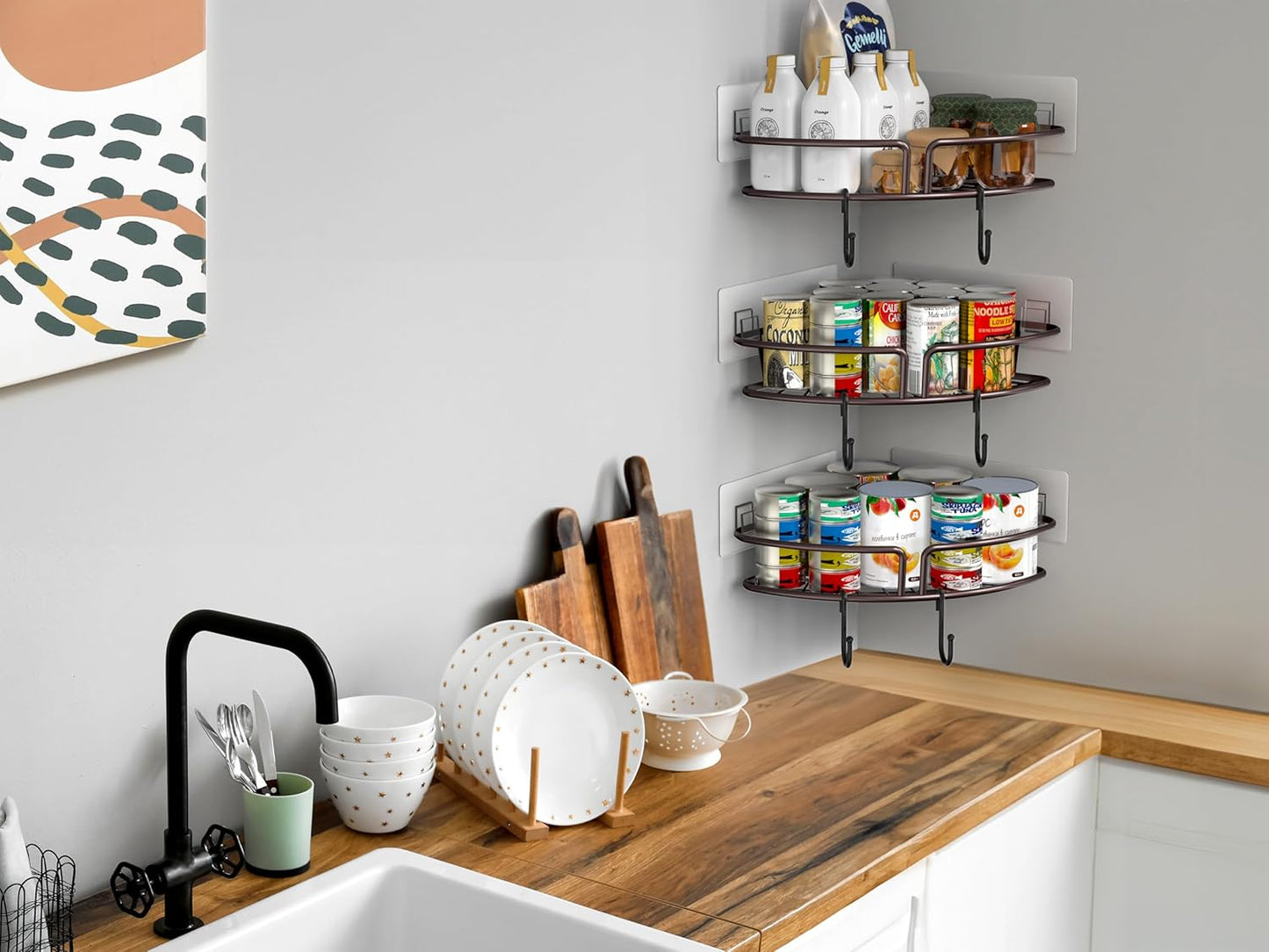 Adhesive Corner Shower Caddy Shelf Organizers, Bronze