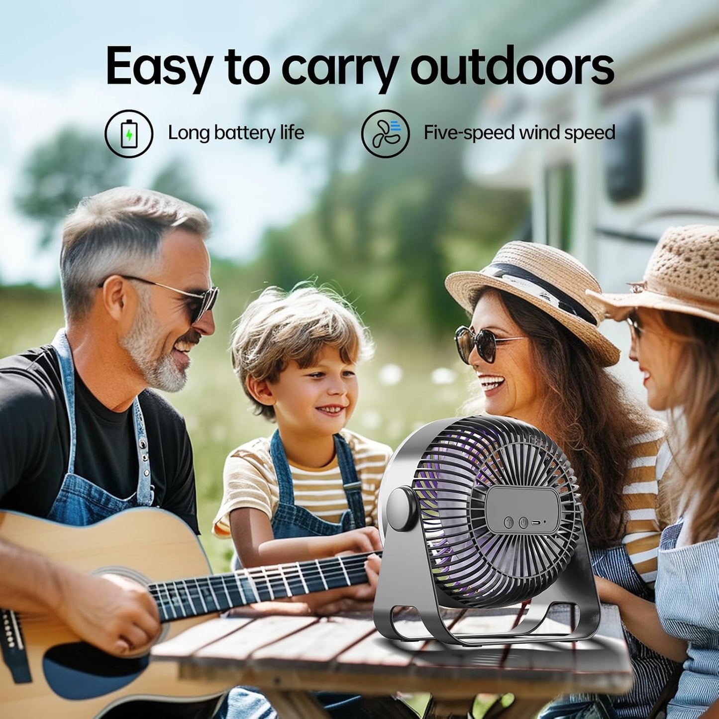 7-Inch Desk Fan, USB Rechargeable with Light