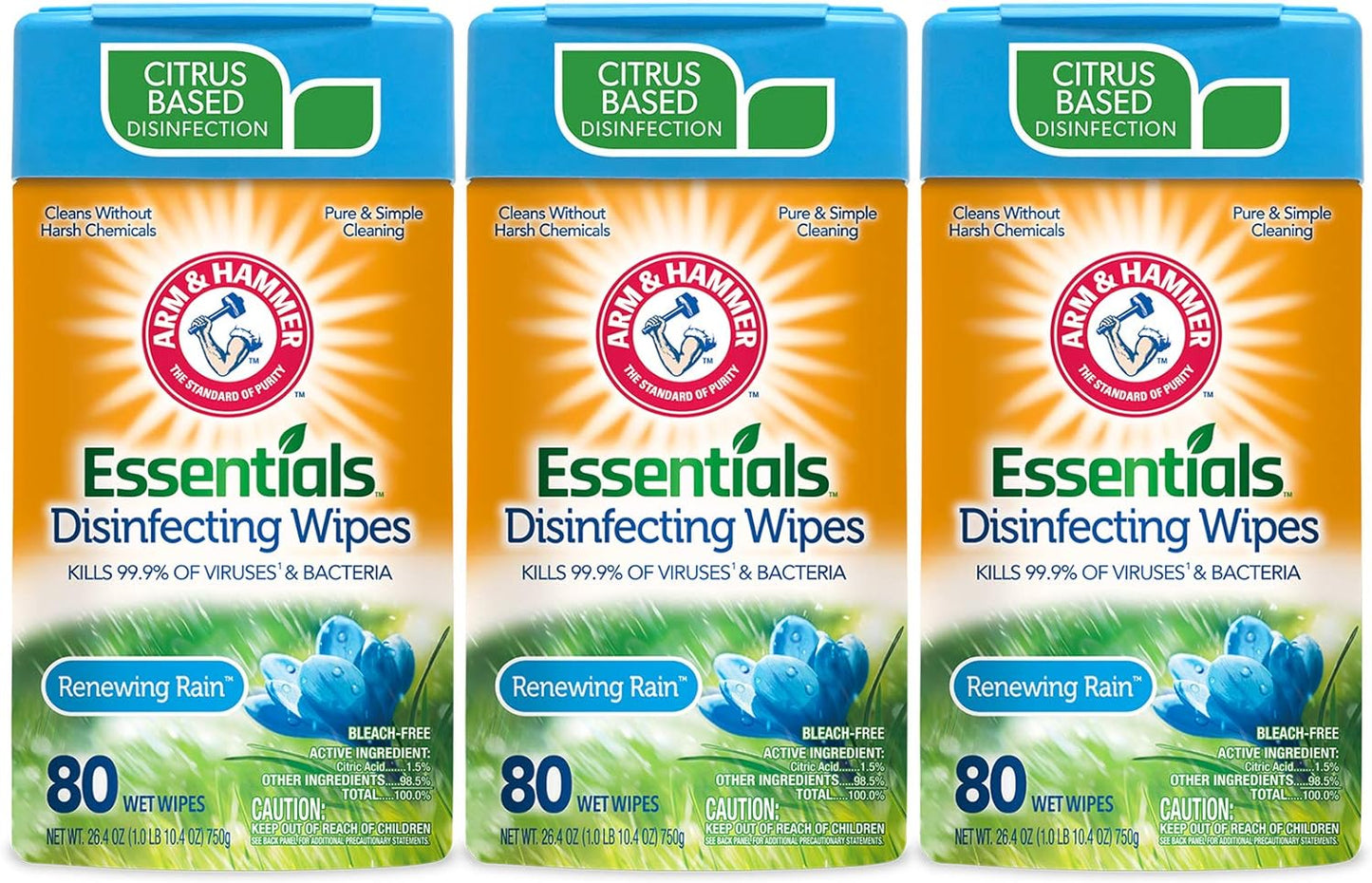 Arm & Hammer Disinfecting Wipes, Renewing Rain,80ct